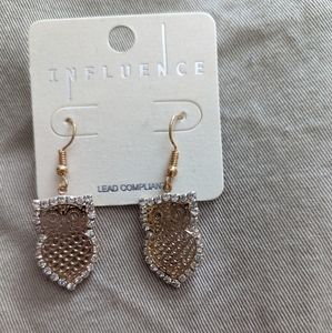 Gold Owl Earrings with Sparkles